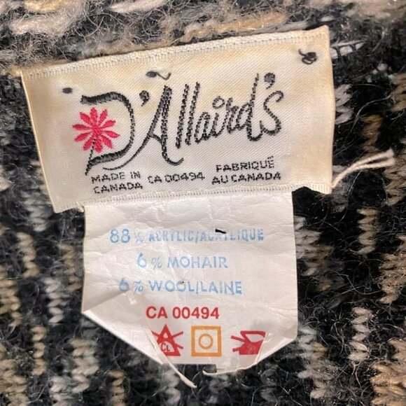 Vintage D’Allairds Brown Black Herringbone Acrylic Mohair  Wool Blend Cardigan S - Picture 7 of 10